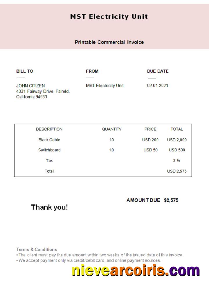 USA MST Electricity Unit invoice